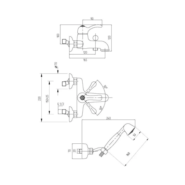 Смеситель для ванны Migliore Lem Swarovski 188 с душевой лейкой (детальная фотография), для ванны