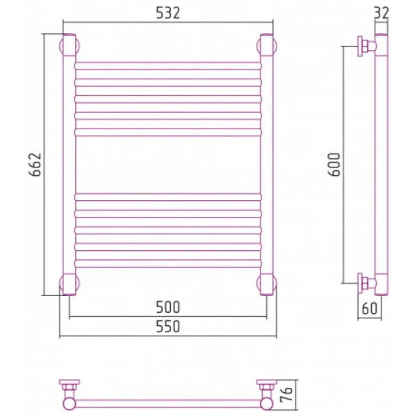 Полотенцесушитель водяной Сунержа Богема+ 50х60 см золото 03-0220-6050 (детальная фотография), современные, hi-tech
