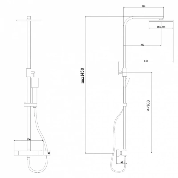 Душевая стойка Abber Daheim хром AF8260L (детальная фотография), современные, hi-tech