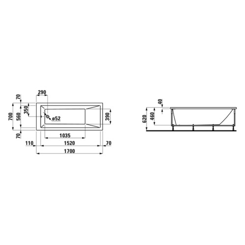 Ванна акриловая Laufen Pro 170х70 см с LED подсветкой 2.3095.5.000.615.1 (детальная фотография), современныe, hi-tech