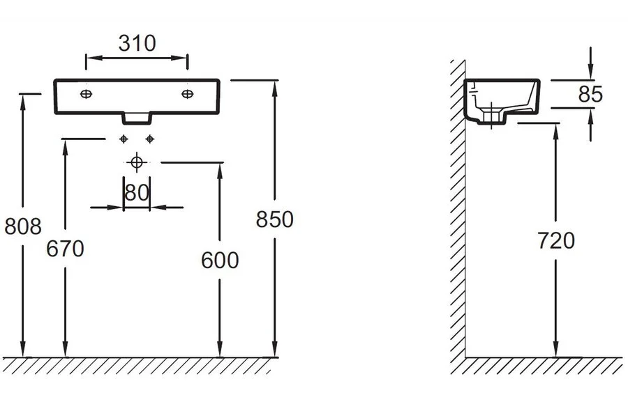 Раковина Jacob Delafon Odeon Rive Gauche EGO112 50 см подвесная (детальная фотография), подвесные, пристенные