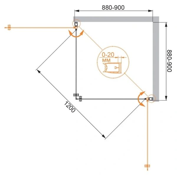 Душевой уголок Cezares Elena 90x90 см стекло рифленое ELENA-W-A-2-90-P-Cr (детальная фотография), квадратные
