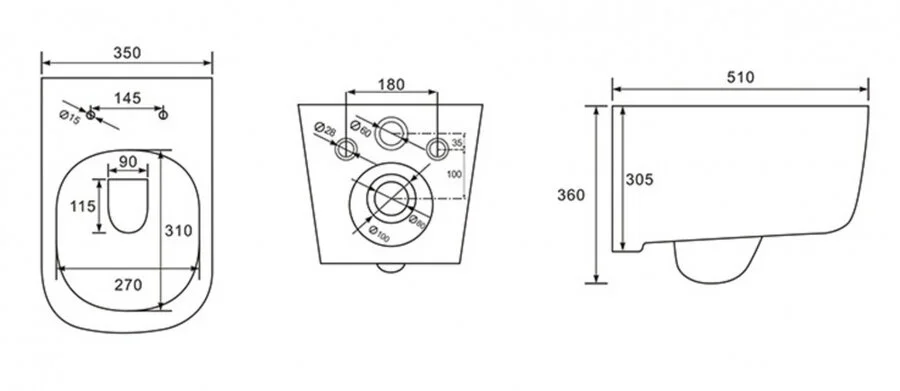 Унитаз подвесной Акватек Дива безободковый AQ2012-00 (детальная фотография), современные, hi-tech