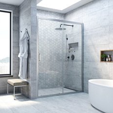 Душевая дверь профиль матовый хром стекло прозрачное Vegas-glass