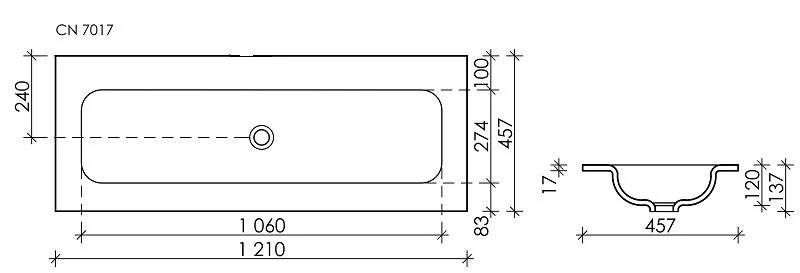 Раковина Ceramica Nova Grace 121 см без отверстия под смеситель CN7016MBwx (детальная фотография), современные, hi-tech