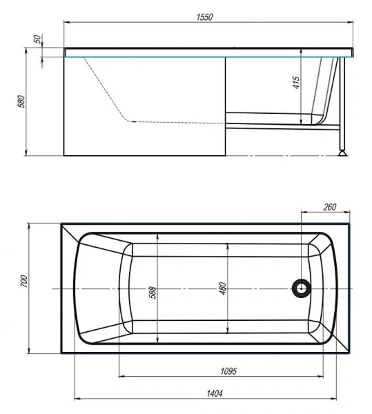 Ванна акриловая Royal Bath Vienna RB953502, 155 x 70 см, белый (детальная фотография), акриловые
