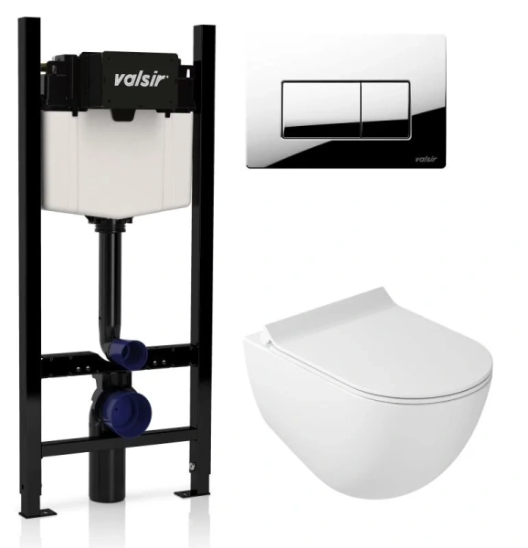 Унитаз с инсталляцией Valsir Dream с клавишей хром KIT VSCR 7317 Slim P1 (детальная фотография)