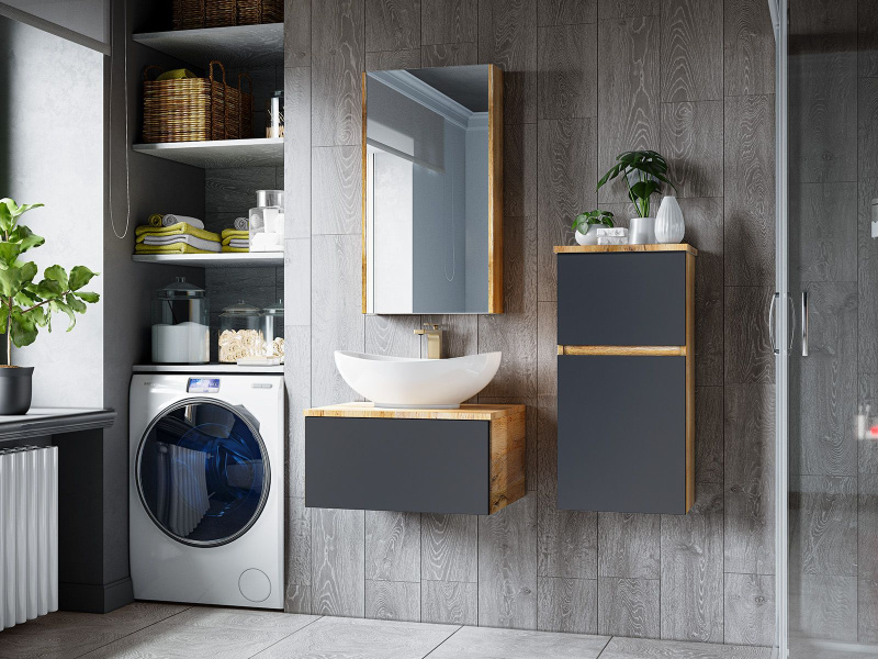 Тумба под раковину подвесная Misty Ива 60 см графит/каштан П-Ива-01060-481Я (детальная фотография), нет в наличии