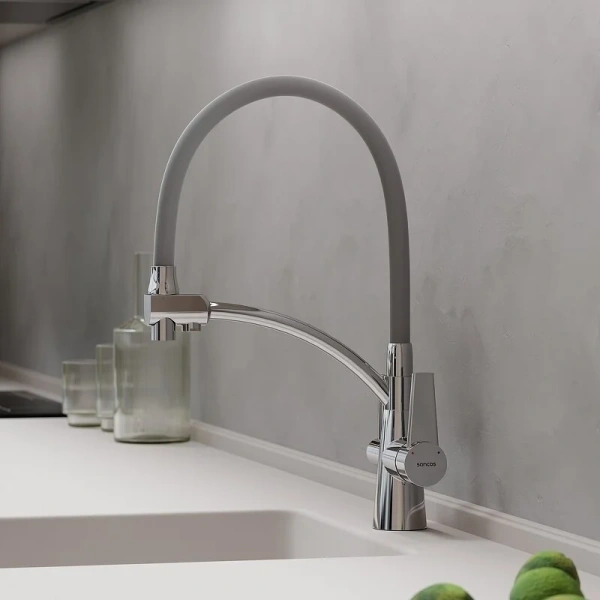 Смеситель для кухни Sancos Eri хром SC4001CH (детальная фотография), хром, черные, комбинированные