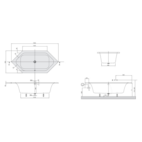 Ванна акриловая Villeroy & Boch Loop & Friends 190х90 см белая Alpine White UBA199LFS6V-01 (детальная фотография), 190x90 см