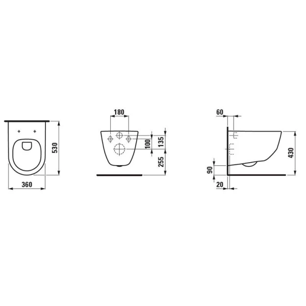 Унитаз подвесной Laufen Pro безободковый 8.6695.7.000.000.1 (детальная фотография), современные, hi-tech