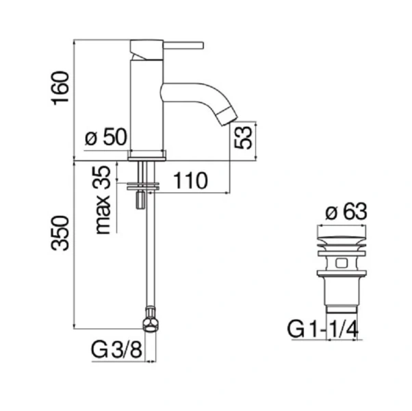 Смеситель для раковины Nobili Live черный LV00118/2BM (детальная фотография), для раковины