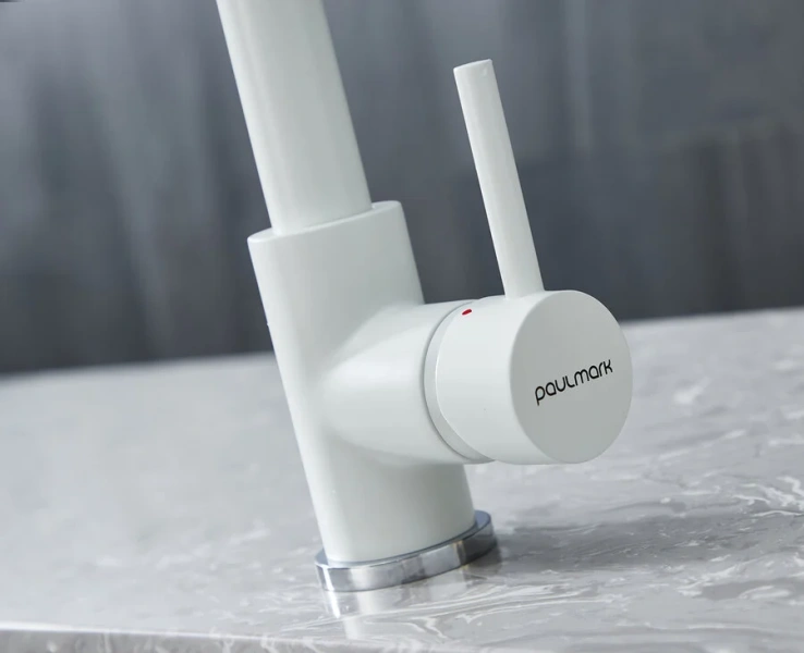 Смеситель для кухни Paulmark Kassel белый Ka214311-431TW (детальная фотография), однорычажные, двухрычажные