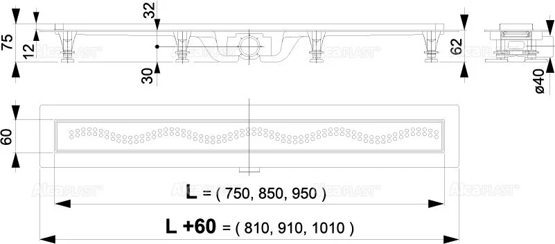Душевой лоток Alcaplast 85 см для любого типа плитки APZ8-850M (детальная фотография), матовый хром