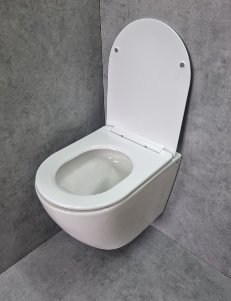 Унитаз подвесной Ceramalux N белый TR2196 (детальная фотография), с горизонтальным, прямым выпуском, с прямым выпуском