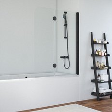 Душевая шторка на ванную профиль черный матовый стекло сатин Vegas-glass