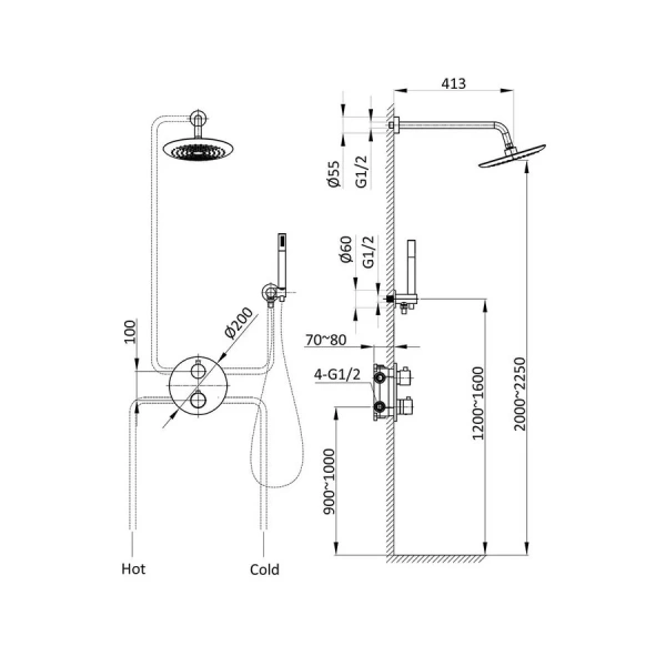 Душевой комплект Vincea термостатический, черный VSFW-101TMB (детальная фотография), душевые комплекты, наборы