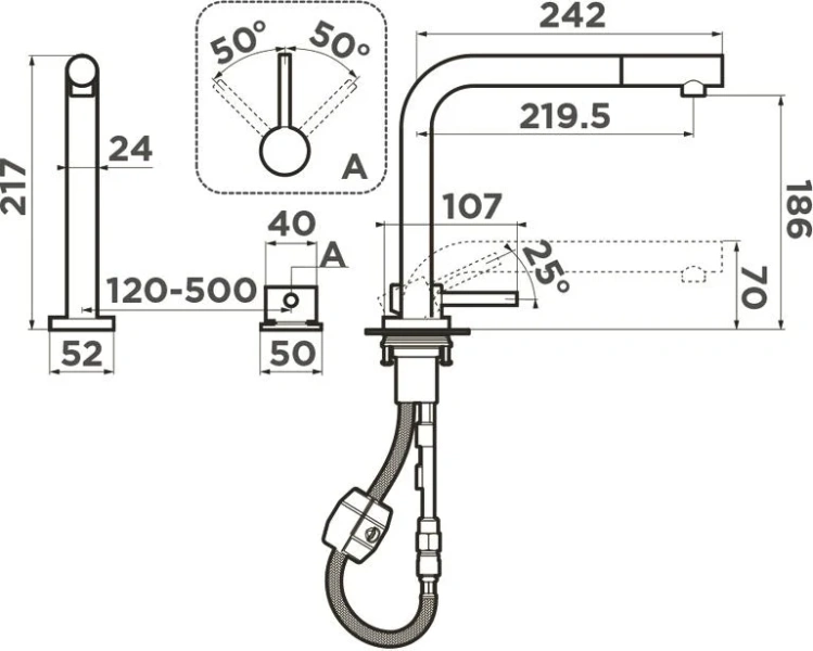 Смеситель для кухни Omoikiri Nara-S-BN нержавеющая сталь 4994329 (детальная фотография), современные, hi-tech