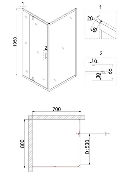 Душевая дверь в нишу Niagara Nova 80 см профиль черный NG-83-8AB (детальная фотография), современные, hi-tech