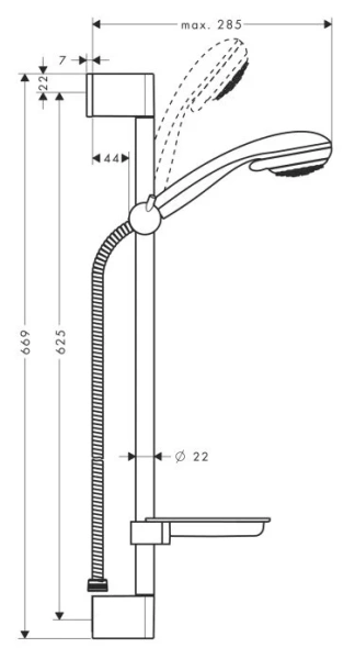 Душевой гарнитур Hansgrohe Crometta 85 с мыльницей 27764000 (детальная фотография), душевые гарнитуры