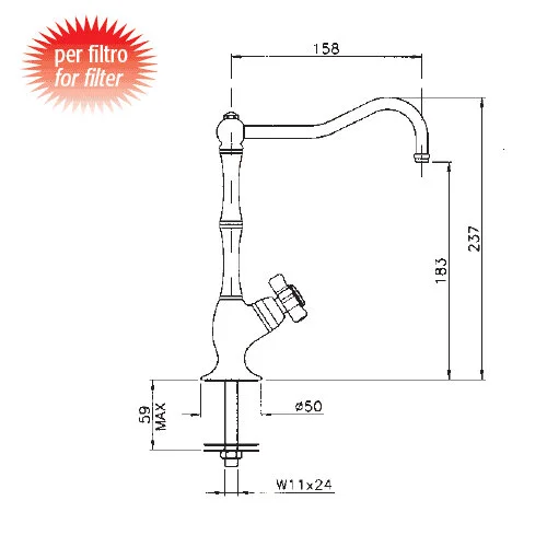 Кран для раковины, ручка 75 El Capitan, Nicolazzi D.Anglaises 1435 (детальная фотография), для кухни