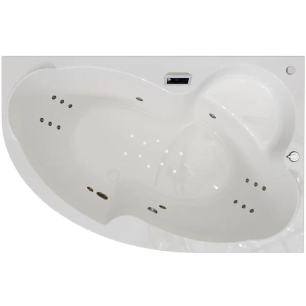 Гидромассажная ванна Радомир Ирма 2-83-2-1-9-216/2-83-2-2-9-216, 149 x 96.5 см, L/R, рама-подставка, фронтальная панель, слив-перелив, гидромассаж Люкс хром КУ 500, белая (детальная фотография), современныe, hi-tech