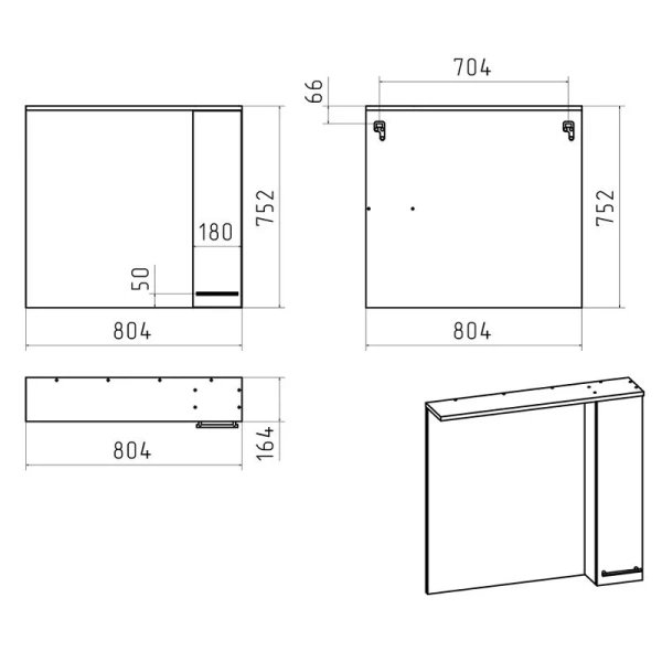 Зеркальный шкаф Misty Крафт П-Кра-02080-011 80 см ЛДСП (детальная фотография), современные, hi-tech