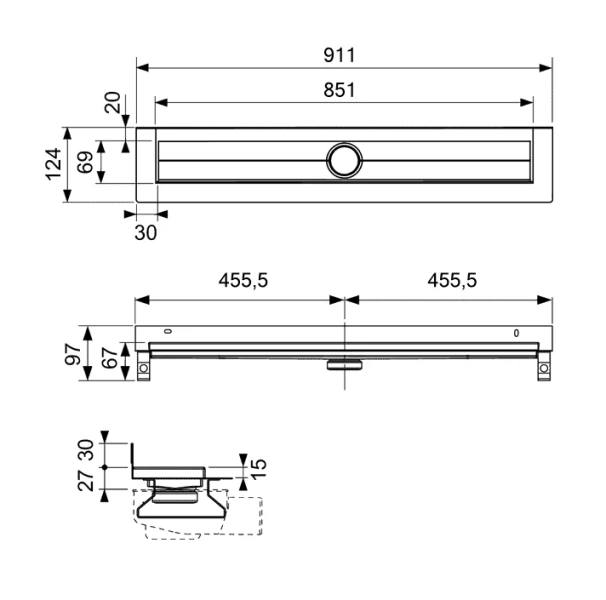 Дренажный канал Tece TECEdrainline 85 см для пристенного монтажа 600901 (детальная фотография), хром