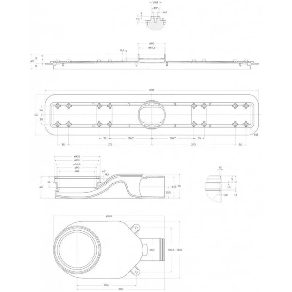 Душевой лоток BelBagno Luce 70 см белый матовый BB-LD-LUCE-70-BIANCO (детальная фотография), душевой лоток