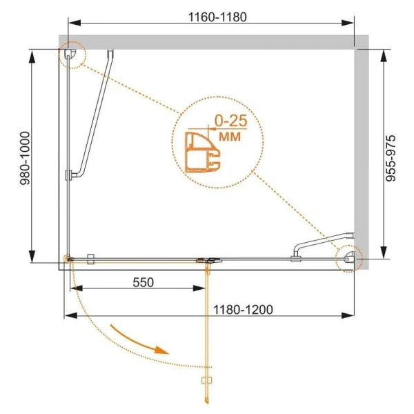 Душевой уголок Cezares Bergamo 120х100 см правый BERGAMO-W-AH-1-120/100-C-Cr-R (детальная фотография), современные, hi-tech
