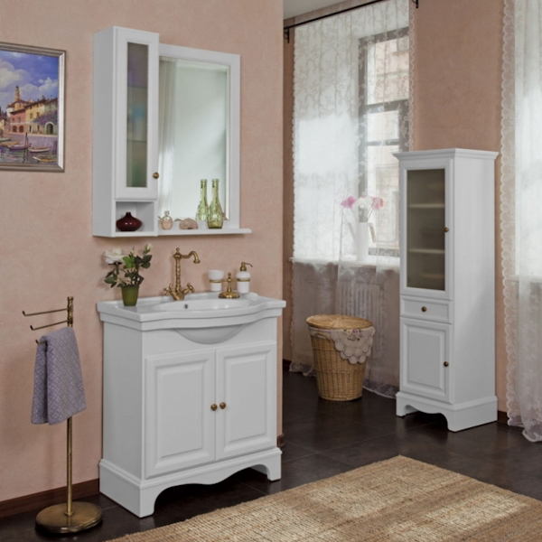 Шкаф для ванной, петли слева, цвет белый матовый, фурнитура бронза, La Beaute Michel SMI24LBO.Sx.O.BR (детальная фотография), по запросу