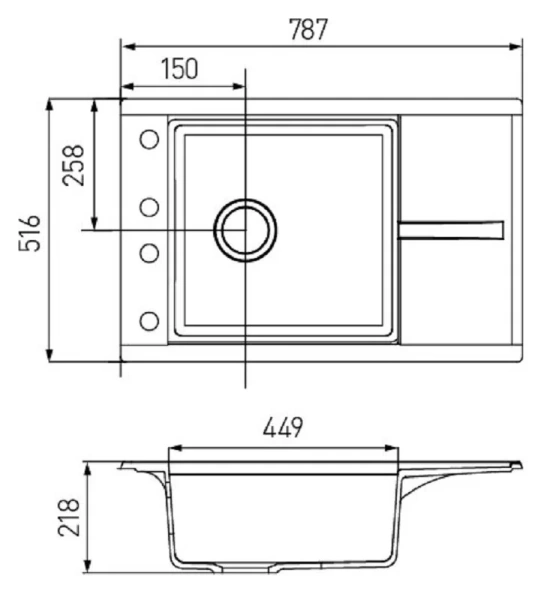Мойка для кухни Акватон Делия 78 см графит 1A715132DE210 (детальная фотография), с крылом