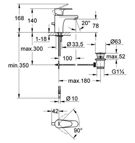 Смеситель для раковины Grohe Vigour с донным клапаном 75140826 (детальная фотография), для раковины