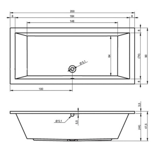 Ванна акриловая Riho Lusso 200х90 см прямоугольная B016001005 (детальная фотография), приставные, встраиваемые