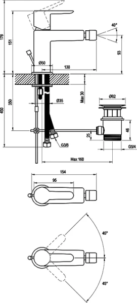 Смеситель для биде Ravak Puri хром X070144 (детальная фотография), для биде