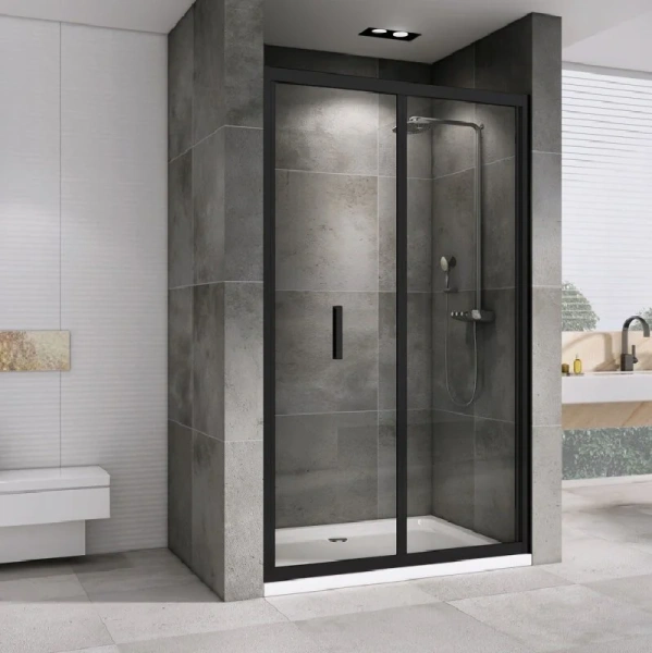 Душевая дверь в нишу Abber Sonnenstrand 90 см профиль черный AG07090B (детальная фотография), черные