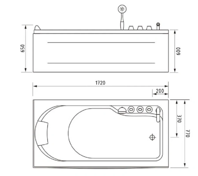 Ванна левая Gemy G9006-1.7B G9006-1.7 B L (детальная фотография), современныe, hi-tech