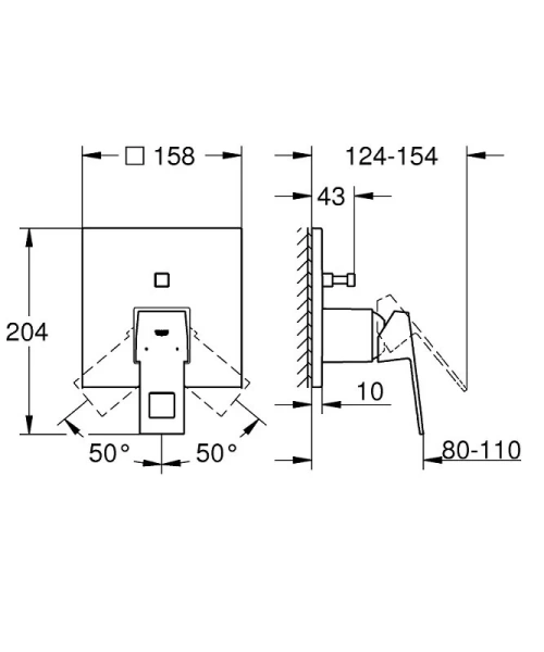 Смеситель для ванны встраиваемый Grohe Eurocube 24062000 (детальная фотография), для ванны