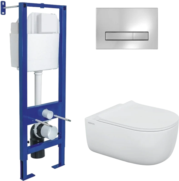 Унитаз с инсталляцией Berges Atom клавиша хром глянец 043356 (детальная фотография)