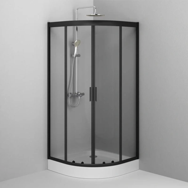 Душевой уголок Am.Pm Gem 90х90 см профиль черный матовый W90G-401-090BT (детальная фотография), недорогие, стеклянные, угловые, без поддона