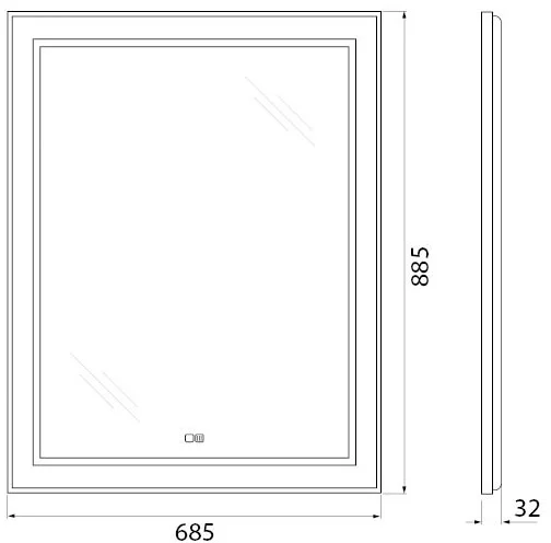 Зеркало с подсветкой BelBagno Kraft 70 см с подогревом черное SPC-KRAFT-685-885-TCH-WARM-NERO (детальная фотография), современные, hi-tech index_1
