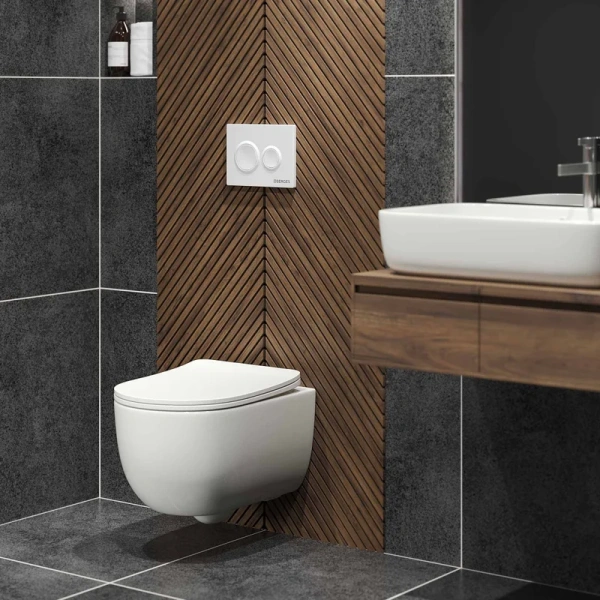 Инсталляция для унитаза BERGES Novum кнопка белая 040261 (детальная фотография), слив эконом-стандарт под две клавиши