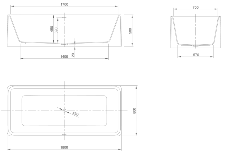 Ванна из искусственного камня Knief Shine 0600-041-01 bi matt 180 х 80 см с LED подсветкой (детальная фотография), искусственный камень