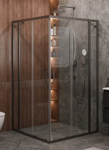 Душевой уголок Cezares Molveno 110х110 стекло прозрачное профиль оружейная сталь MOLVENO-A-22-90+20-C-GM-IV (детальная фотография)