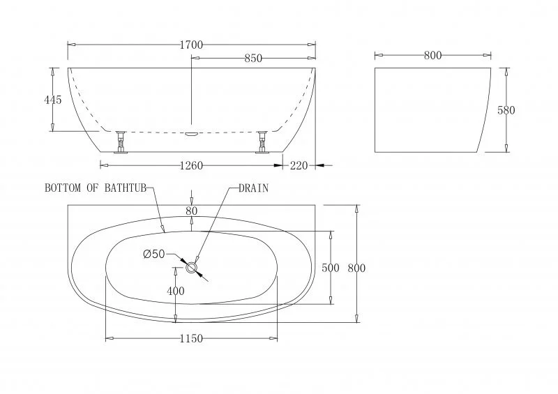 Ванна акриловая BelBagno 170x80 см без перелива BB83-1700-W0 (детальная фотография), акриловые