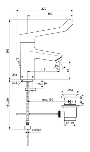Смеситель для раковины Ideal Standard Ceraplus 2 хирургический BC097AA (детальная фотография), для раковины
