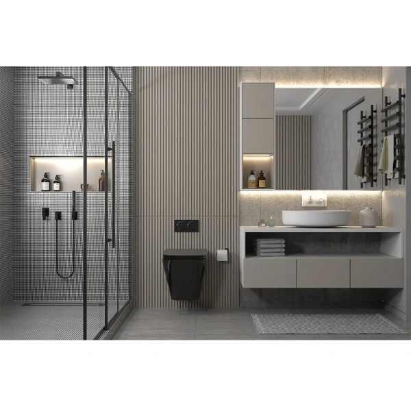 Унитаз с инсталляцией Abber Rechteck кнопка золото матовое AC1201MB-AC0105-AC0121MMG (детальная фотография), с инсталляцией index_1