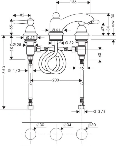 Смеситель для раковины хром-золото Axor Carlton 17135090 (детальная фотография), классические, ретро