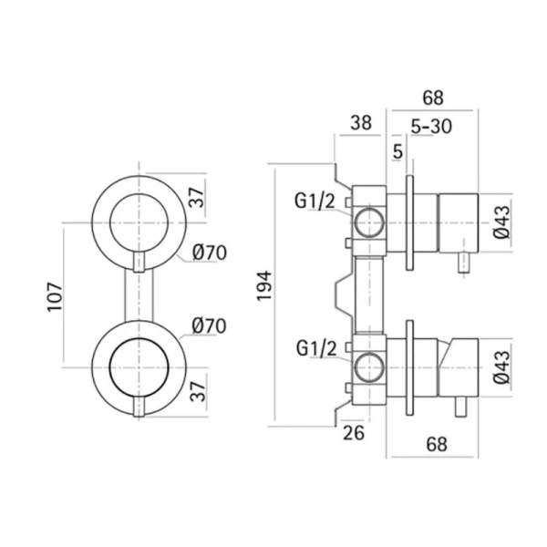Смеситель для душа Cisal Xion встраиваемый XI000215D1 (детальная фотография), для душа