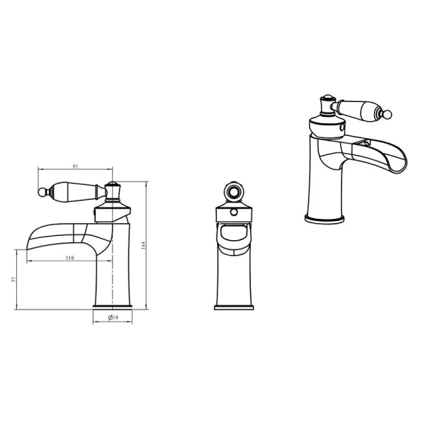 Смеситель для раковины Boheme Vogue золото ручка черная 211-BLC (детальная фотография), для раковины
